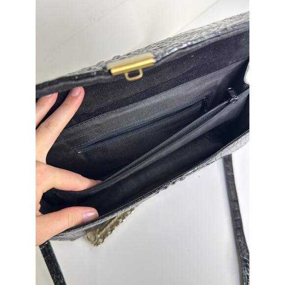 Vintage Mido Korea Black Patent Leather Embossed Croc Texture Top Handle Shoulde - Picture 3 of 10